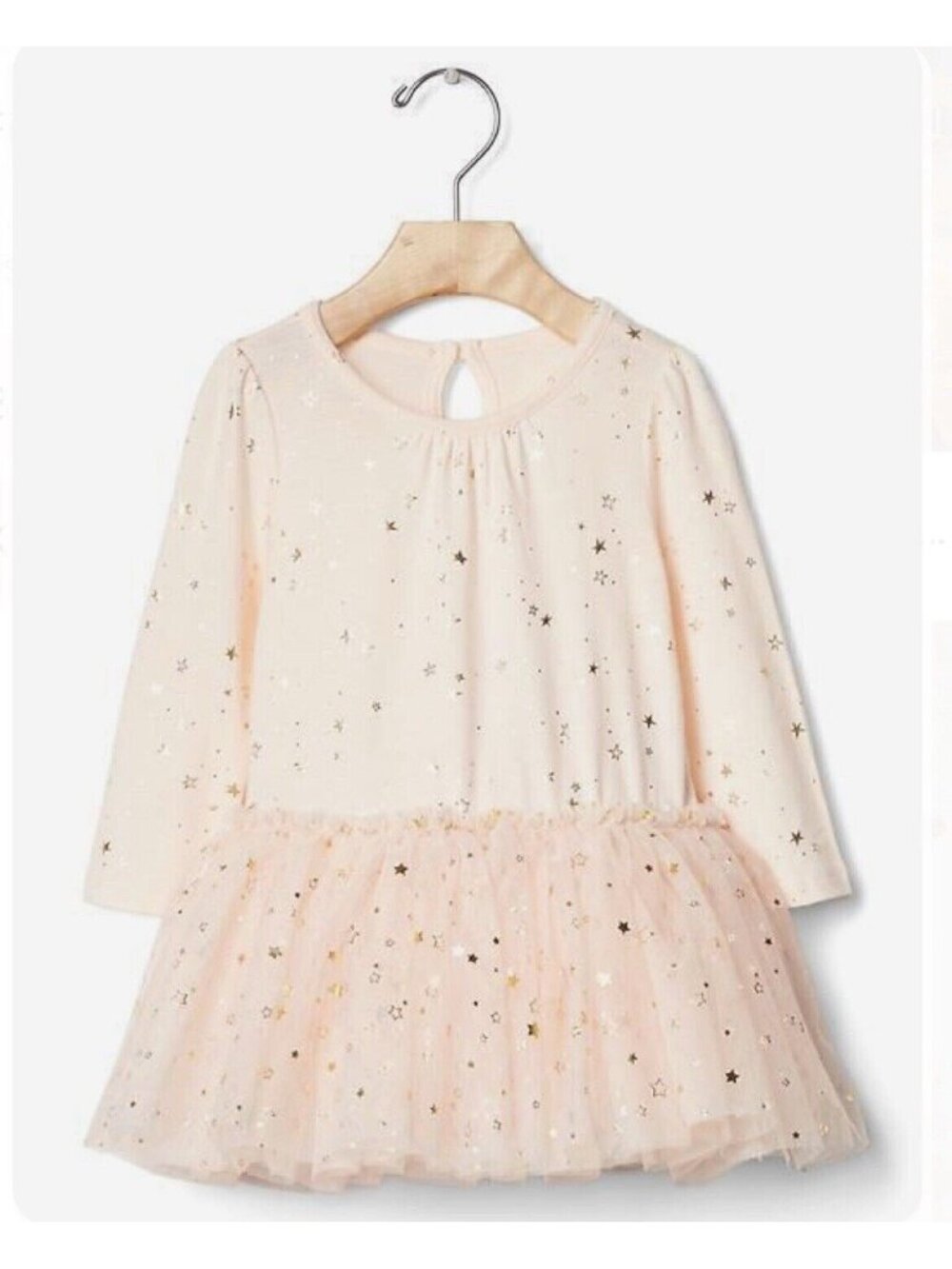 BABY GAP Girls Long Sleeve Pink Gold Stars Tutu Tulle Skirt Ballerina Dress 6-12